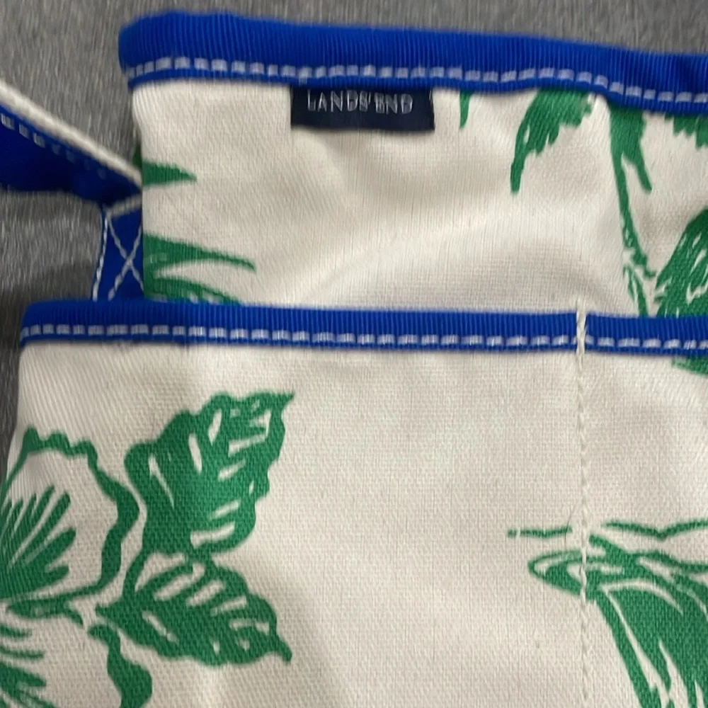 COPY - Lands End Beige Green Blue Tropical 2 wine Bottle Holder Bag